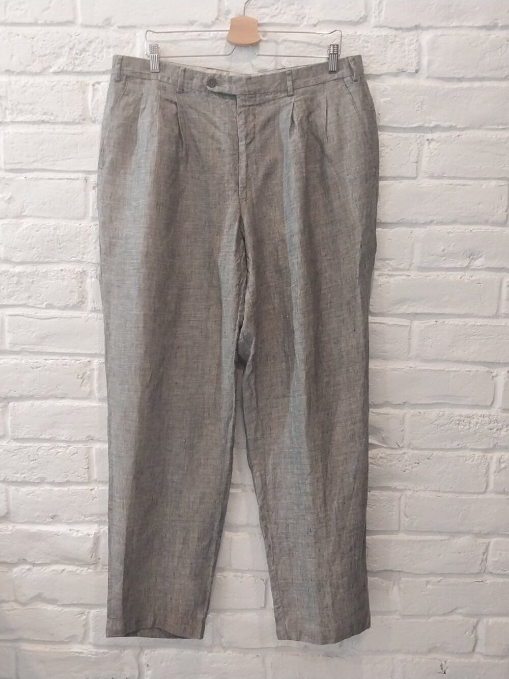 100% Italian Linen Dress Pants Mens 38x32 Gray Classic Fit Pleated Assante Uomo.